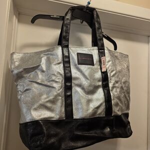 Victoria's Secret Metallic Silver and Black Tote